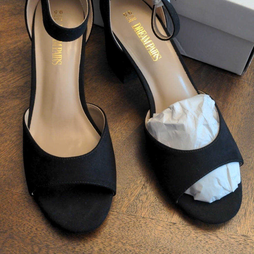 Dream Pairs Chunkle Black Suede Low Wedge Ankle Strap Sandals Women’s 9.5 - Picture 5 of 10